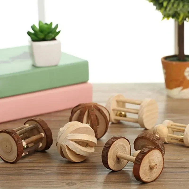 Jouet à roulettes en bois naturel pour lapin, cochon d’Inde et petits rongeurs