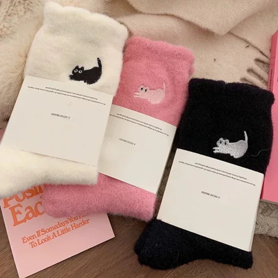 Chaussettes en velours motif Chat