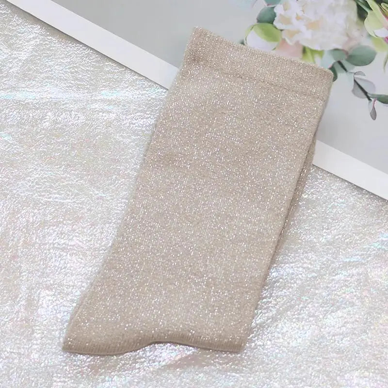 Chaussettes à Paillettes Beige