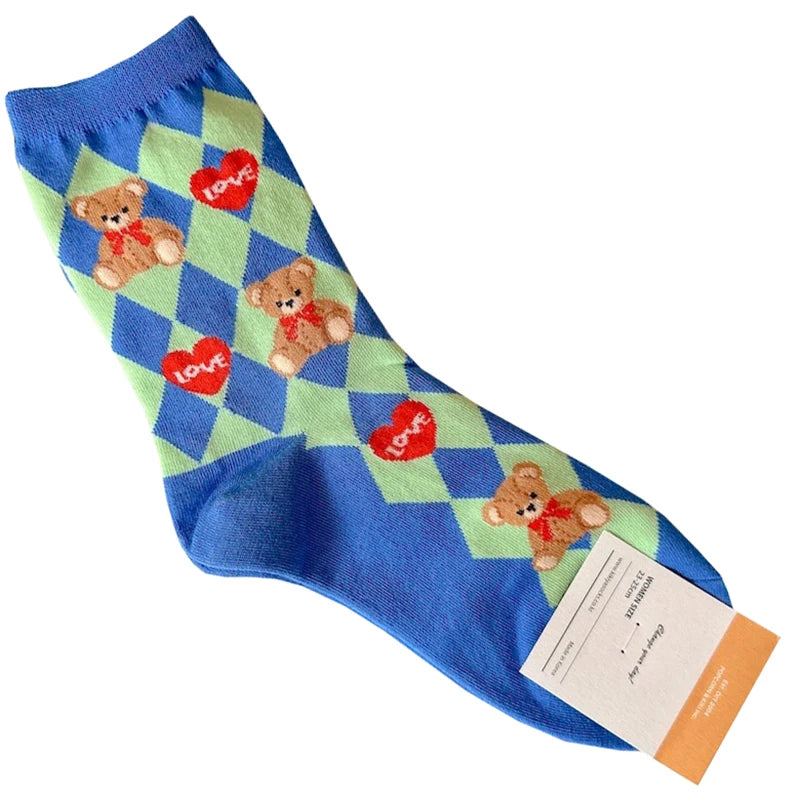 Chaussettes bleu motif cœur ours
