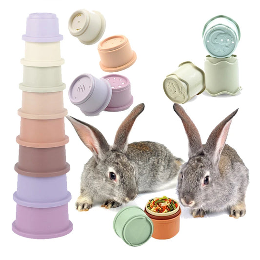 Gobelets empilables multicolores pour lapins – Jouet puzzle et cache-friandises