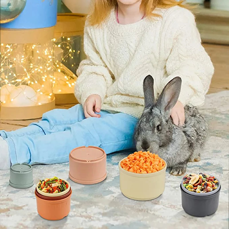 Gobelets empilables multicolores pour lapins – Jouet puzzle et cache-friandises