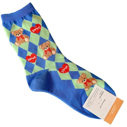 Chaussettes en velours motif cœur ours